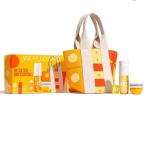 Sol de Janeiro Vibrant Orange and Yellow Tote Set NIB